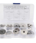 Heavy Duty Stainless Steel Washer Set 70 Piece Kit For Machinery And Construction, open organizer box with assorted washers