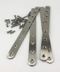 Rock Solid Heavy Duty Wood Furniture Corner Braces Stainless Steel Mending Plates With Screws 4 Pack and screws on white background.