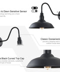 14 Inch Large Dome Gooseneck Barn Light Outdoor With Dusk To Dawn Sensor Matte Black Exterior Wall Sconce for Porch