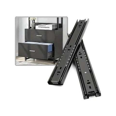 Heavy Duty Cold Rolled Steel Wardrobe Drawer Slides With Hydraulic Damping Soft Close For Quiet, in front of a drawer cabinet