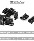 14 Pin DIP IC Socket Dual Row With Tin Plated Contacts Black Thermoplastic Body Easy To Install, Pack Of 50, scattered view