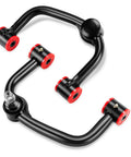 Beefed-Up F150 Front Upper Control Arms For 2-4 Inch Leveling Lift Kit Tubular Front Suspension UCA Set For 2004-2020 Ford F-150 Ball Joint Angle Correction And Off Road Performance 2 Piece black tubular control arms with red bushings