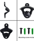 Heavy Duty Cast Iron Wall Mounted Wooden Board Beer Bottle Cap Opener With Powder Coated Black Finish Pack Of Three shown with screws.