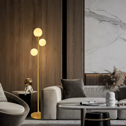 Moon Globe Floor Lamp With 3 Lit Orbs, Modern Gold Tall Floor Lamp for Living Room And Office