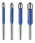 4Pcs Flush Trim Bit Set For Your Router Featuring A Solid 6Mm Shank And Double Bearing Design That Cuts Clean Edges Without Wobble