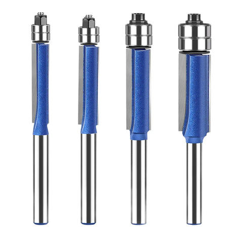 4Pcs Flush Trim Bit Set For Your Router Featuring A Solid 6Mm Shank And Double Bearing Design That Cuts Clean Edges Without Wobble