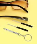 99 Piece Eyeglass Repair Kit With Screwdriver Set For Glasses And Shades, Portable Eyewear Fix It Kit displayed with tools on yellow background