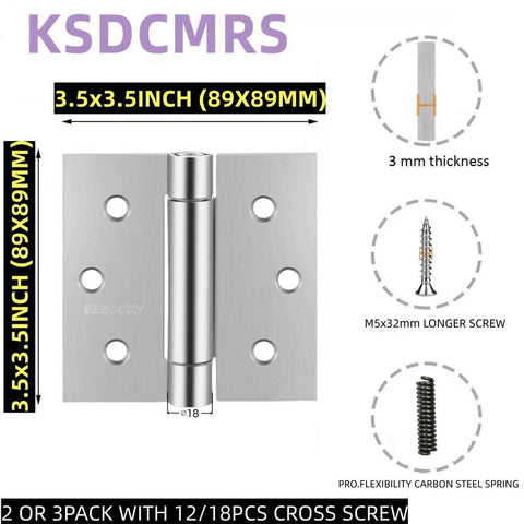 3 And A Half Inch Self Closing Stainless Steel Door Hinges Built Tough For Everyday Use Heavy Duty Spring Loaded Auto Close Adjustable To Close With Square Corner Design Rust Resistant Easy Install With Hex Wrench And Screws 2 Pack