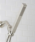 Kubos Hand Shower Wand With 44 Spray Patterns, 2.5 GPM Flow, Brushed Nickel Finish mounted on white tiled wall