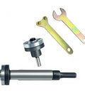 Electric Drill To Angle Grinder Adapter Kit With 6mm And 10mm Variable Shaft Mandrel Including 2 Wrenches Flange Nuts Extension Rod Polishing Pad For Cutting Polishing And Sanding, showing metal body and wrenches.