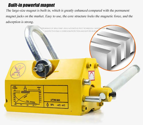 Heavy Duty Magnetic Lifter Featuring Rock Solid 1320lb Pull Strength With A Smooth Rotating Grip for handling steel plates.