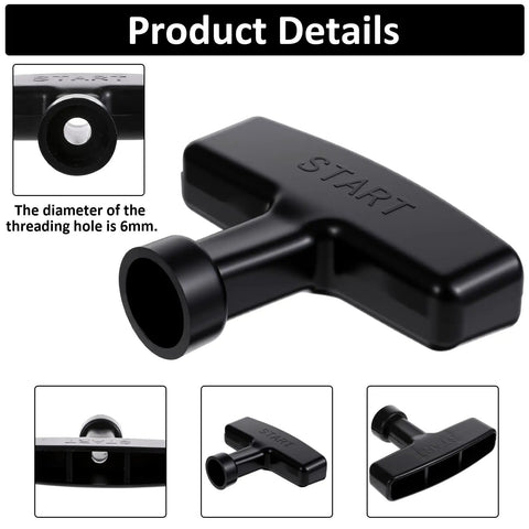 Two Pack Gas Engine Pull Starter Handles Heavy Duty Backup Grips For Lawn Mower Generator Chainsaw Trimmer Edger Brush Cutter And Other Small Engines Black Easy Grip Replacement Part, black handle with 6mm hole
