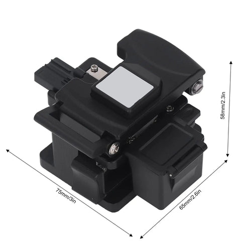 Heavy-Duty Optical Fiber Cleaver Machine With Precise 0.5 Degree Cutting Angle, high durability, compact sleek black design.