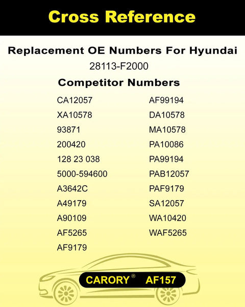 Cross reference for Beefed Up Engine Air Filter Replacement Fits Hyundai OE 28113F2000 with competitor numbers list
