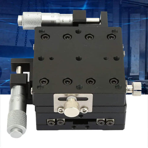 High Precision 60x60x40 Millimeter XY Linear Stage With Cross Roller Rails, Manual Micrometer Fine Adjustment, Aluminum Body