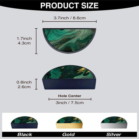 Emerald Fluid Art Gold Splatter Cabinet Pulls 2 Pack Black Semicircle Drawer Handles size diagram