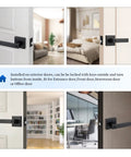 Heavy Duty Door Lever Set With Matte Black Finish For Front And Exterior Doors shown on different door settings