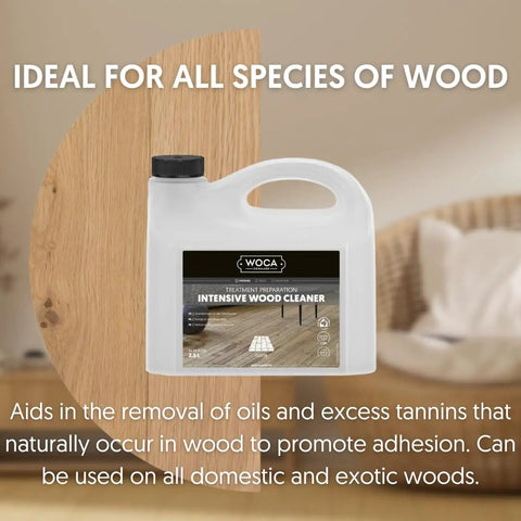 Intensive Wood Floor Cleaner Concentrated Raw Timber Prep Liquid Dilutable Wash Opens Wood Grain For Seamless Stain Adhesion Hardwood Refresh. 2.5L bottle on wooden surface.