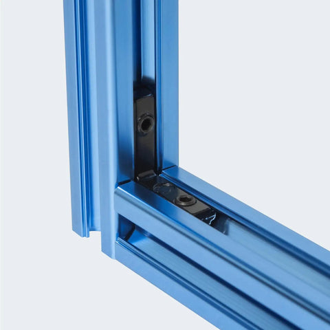 Bad Boy L Shape Inside Corner Brackets For T Slot And V Slot Aluminum Extrusion with Zinc Alloy, fitted in blue frame corner.