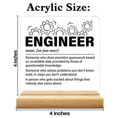 Engineer Gifts For Women And Men Nerdy But Nice Clear Acrylic Desk Sign Decor For Office Classroom Dorm Perfect For Engineering Student Appreciation Birthday Graduation Or Retirement Gift Idea, 4x4 inches with wood stand