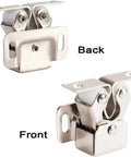 Two-Piece Twin Roller Cabinet Catch Set, 40-Piece Nickel Finish Latch Hardware, Front and Back View
