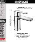 Modern Single Hole Bathroom Faucet With Single Handle, Chrome Finish, dimensions and installation details