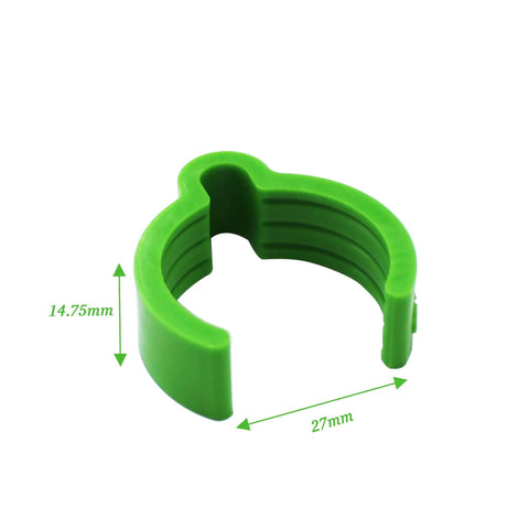 Green dust hose organizer clip for vacuum hoses D27 fits sander and dust extractor 37mm diameter, durable holder shown.