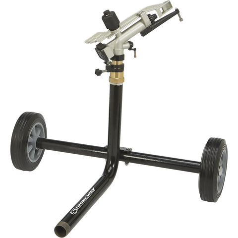 Wheeled Sprinkler With 1-1/4 Inch Die Cast Aluminum Head, Five Nozzles, Covers 150 Ft Diameter, 17,000 Sq Ft Coverage, Up To 63 GPM