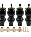 Four Pack 15cm Black Wood Furniture Legs For Sofa, Couch, Cabinet, Table Mid Century Turned Round Curved Style Easy Install Sturdy Support