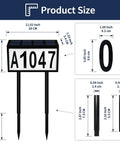 Lighted House Numbers For Outside Solar Powered LED Address Sign For Home Garden Yard Street Mailbox Wall Mounted Or Inserted With Stakes Weather Resistant Durable Build For Curb Appeal And Easy No Fuss Installation At Night product size with measurements