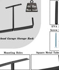 Overhead Garage Storage Rack With Heavy Duty Ceiling Hooks for Ladders, EVA padding, square metal tube design, max load 44 lbs