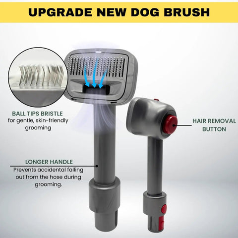 Pet Hair Grooming Brush Vacuum Attachment For Vacuum Cleaners Fits V7 V8 V10 V11 V15 Big Ball V6 DC58 DC59 And Shark NV501 HV322 HV301 Miele 1 3/8 Inch And 1.25 Inch Cat And Dog Fur Removal Tool with bristle details and button.