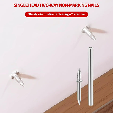 Single head two-way non-marking nails for seamless installation; sturdy and trace-free on walls.