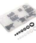 180 Piece Rubber Grommet Assortment Kit For Wires And Ceiling Fans, Lightweight Yet Durable Grommets In Multiple Sizes For Superior Wire Protection And Easy Ceiling Fan Install. 180-piece rubber grommet set in storage case, mixed sizes