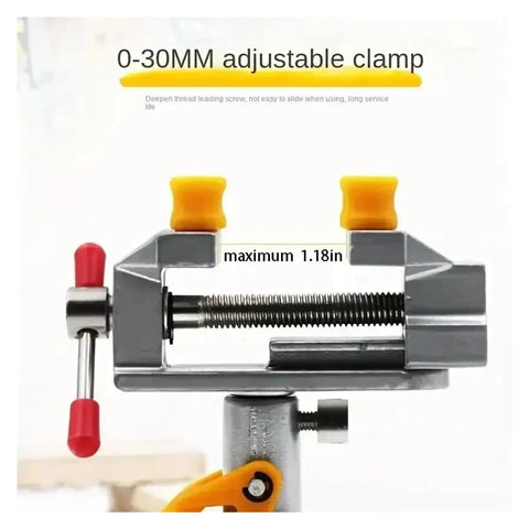 Super Durable Cast Iron Small Bench Vise With Suction Cup Flat Jaws And Precision Clamping Power For Hardwood Carving DIY Projects At Home Workshop Or Garage Table Use, 0-30mm adjustable clamp with red and yellow handles.