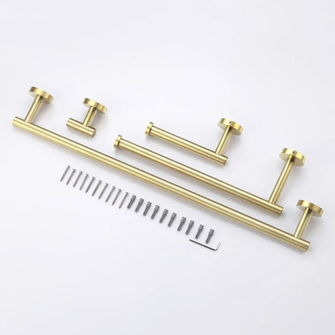 Brushed Gold Stainless Steel Bathroom Hardware Set With Toilet Paper Holder, Towel Bar, Hand Towel Rail And Robe Hook, SUS 304 Wall Mount