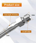 Close-up of Top Tier 40 Inch 3/4 Inch Air Compressor Hose With Rotatable NPT Couplers, showing size and connection details.