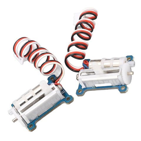 Slick 1.5g Micro Digital Servo For RC Planes And Mini Drones showing a pair of compact servos with coiled wires for precise control.