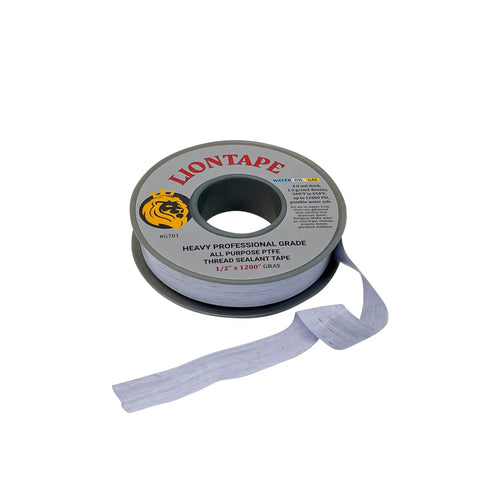 Liontape G701 Heavy Duty PTFE Teflon Pipe Thread Sealant Tape Half Inch By Twelve Hundred Inches 4 Mil Thick 100 Ft Leak Proof Water Oil Gas Up To 12000 PSI Grey