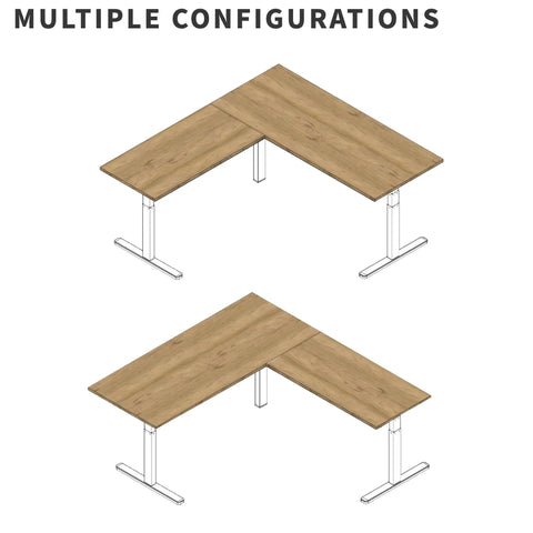 Rocking This VIVO L-Shaped Corner Standing Desk For Your Office Home Setup With Height Adjustable Ergonomic Features Smooth Transition From Sit To Stand Position Massive Workspace Ideal For Productivity And Comfort with multiple configurations shown.
