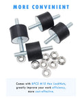 Beefy Heavy Duty Rubber Vibration Isolator Mounts M10 Double Stud Set Four Pack with Non Slip Nuts shown top view
