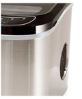 Close-up of Countertop Ice Maker Automatic Portable For Home One Touch Operation with stainless steel finish and control panel.