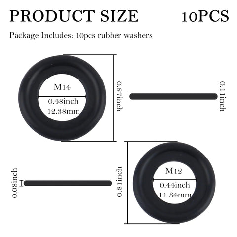 10 Pcs Oil Drain Plug Gasket Set M12 M14 Replacement OEM 12616850 Keeps Oil Leaks Down Seals Tight Secure Washer Compatible With Buick Cadillac GMC Chevrolet For A Tight Leak Free Seal. Black rubber washers shown in M12 and M14 sizes