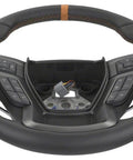 Ford Raptor Style Heated Black Leather Steering Wheel Kit With Orange Stitching And Orange Sightline Includes Wire Harness Trim Bezel Steering Wheel Controls And Installation Hardware