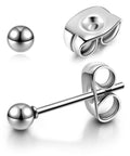 Silver Stainless Steel Ball Stud Earrings Set For Women And Men Hypoallergenic 10 Pcs 3mm To 8mm Round Ball Stud Earrings Classic Minimalist Jewelry For Everyday Wear, shown with stud and back