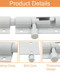 2 Pack White Barrel Bolt Latch 2 Inch Sliding Door Lock Aluminum Alloy Slide Bolt Heavy Duty Gate Hardware close-up of sliding clasp and bolt core