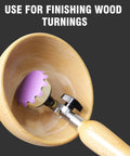 Heavy Duty Flex Edge Sanding Discs With Kickass 80 To 800 Grit Range attached to a woodturning tool for smooth finishes.