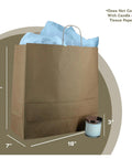 Heavy Duty Kraft Paper Gift Bags In Brown Jumbo 18 By 7 By 18 Inches Reinforced Construction With Weighted Block Bottom Stays Open For Easy Loading Perfect Bulk Gift Bags For Retail Stores And Parties shown with dimensions.