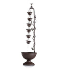 Outdoor Floor Tiered Vintage Water Fountain With 6 Hanging Cups And Soothing Tier Waterfall For Patio Or Garden, 38 Inch Bronze Decor To Create A Chill Backyard Vibe And Relaxing Indoor Space