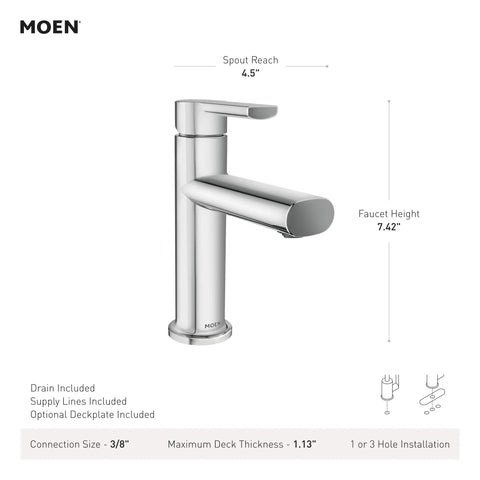 Meena Chrome One-Handle Bathroom Sink Faucet With Single Hole Mount And Optional Deckplate Drain Assembly in slick finish